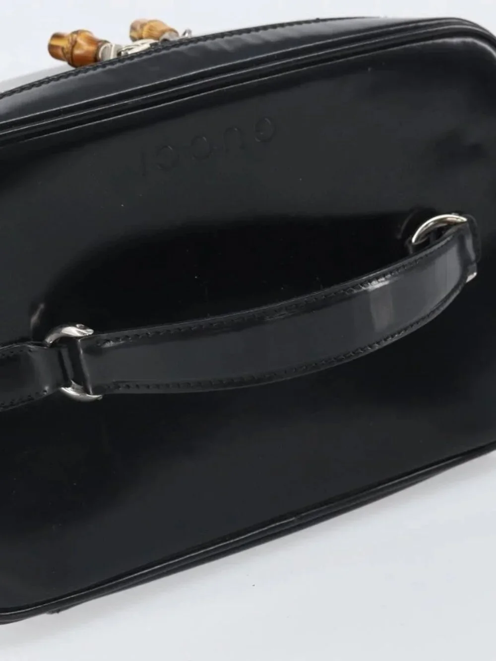 GUCCI Vanity Hand Bag Patent leather Black Silver 032 1956 0150 Auth 170292